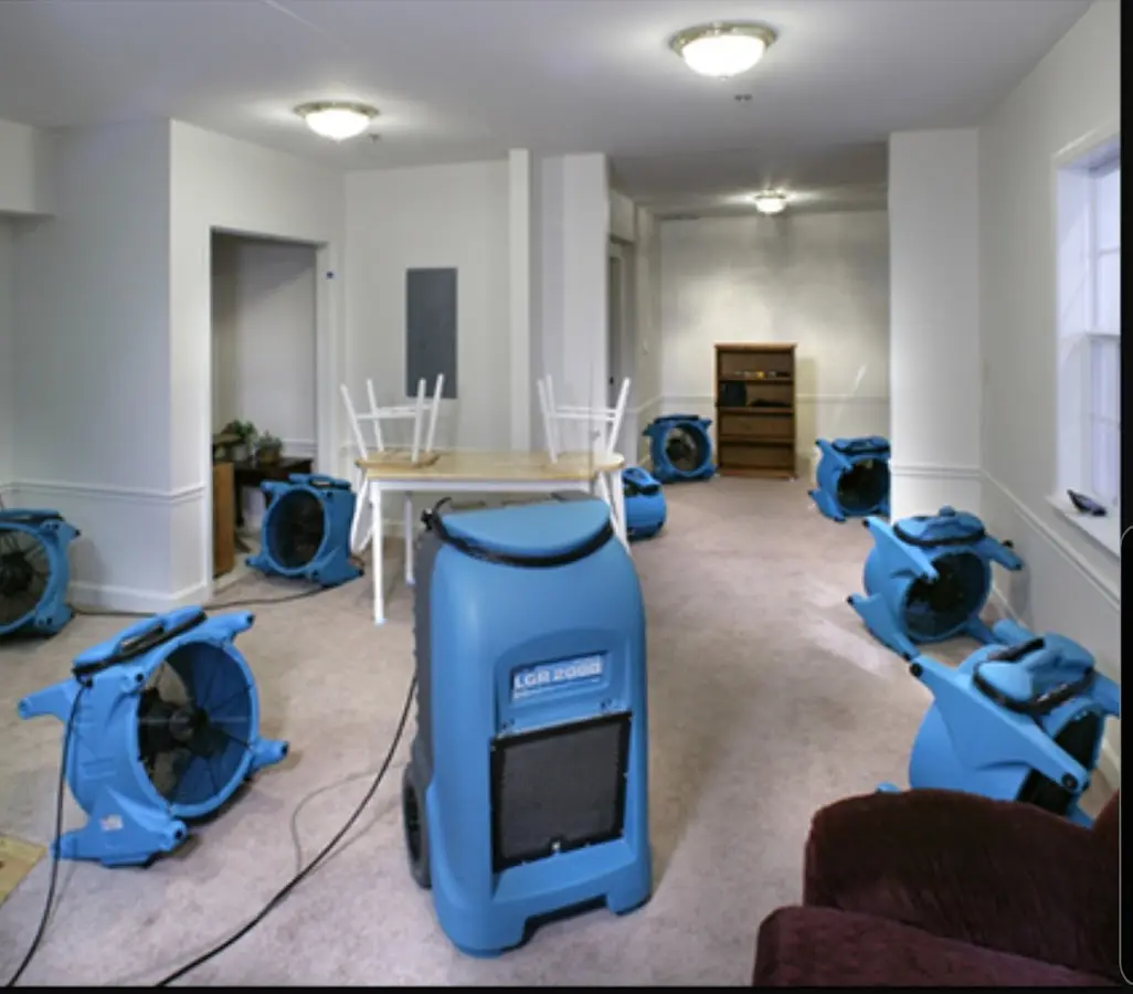 Air movers and dehumidifier setup for Water Damage Restoration in Martins Ferry
